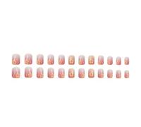 24 Pcs Glittering Full Covers Stick On Nails Short Square False Gradients Flowers Press On Artificial