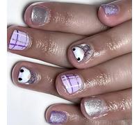 24 Pcs Glittering Stick On Nails Artificial Snowman Full Covers False Short Square Press On For Winter