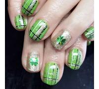 24 Pcs Glittering Stick on Nails Festival False Shamrocks Artificial Short Square Press on