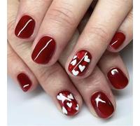 24 Pcs Glossy Acrylic Nails Heart Full Covers False Valentines Day Press On Short Round Stick On