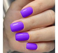 24 PCS Glossy Full Cover Fake Nails Short Square Press Solid Color Sticks Reusable Acrylic