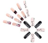 24 Pcs Glossy Full Covers Stick On Nails 3D Bows False Nails Star Press On Nails Duck Nails Heart Artificial Nails