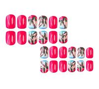 24 Pcs Glossy Full Covers Stick on Nails Coconut Tree Press on Summers Artificial Short Square False