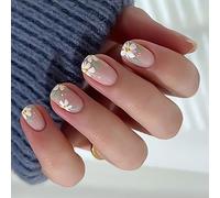 24 Pcs Glossy Full Covers Stick On Nails Short Square False Nails Lovely Flowers Press On Sweet Artificial