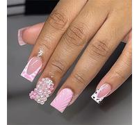 24 Pcs Glossy Press On Nails French Tips False Nails 3D Water Ripples Full Covers Stick On Nails For Woman And Girls