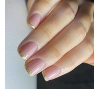 24 Pcs Glossy Press On Nails Glittering French Tips False Full Covers Stick On Short Square Acrylic