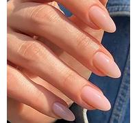 24 Pcs Glossy Press On Nails Nudes False Solid Color Full Covers Stick On Almond Shaped Artificial