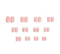 24 Pcs Glossy Press On Nails Short Square False Lovely Wheat Stick On White French Tip Artificial