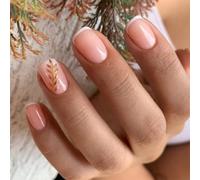 24 Pcs Glossy Press On Nails Short Square False Nails Lovely Wheat Stick On Nails White French Tip Artificial Nails