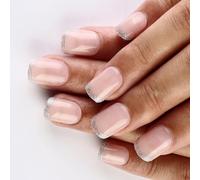 24 Pcs Glossy Press On Nails Short Square False Reusable Stick On French Tip Artificial Easy To Apply
