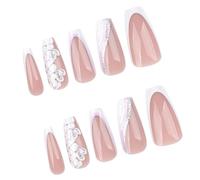 24 Pcs Glossy Press On Nails White French Tip False Nails Mediums Length Acrylic Nails Snake Pattern Stick On Nails