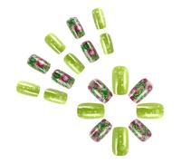 24 Pcs Glossy Stick On Nails Festival False Nails Short Press On Nails Shamrocks Flowers Artificial Nails