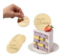 24 Pcs Gold Mirror Acrylic Cupcake Toppers with Happy Birthday Design, Reusable Cake Decorations for Birthday and Anniversary Party Cupcakes, Gold