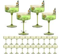 24 PCS Gold Rim Plastic Champagne Coupe Cup Sage Green Ribbed Coupe Glasses 10oz Detachable Espresso Martini Glass Vintage Margarita Glassware Cocktail Glass Set for Baby Shower Christmas Wedding