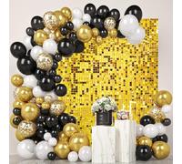 24 Pcs Gold Shimmer Wall Backdrop Panels for Party, MSDADA 6 FT x 4 FT Gold Sequin Backdrop for Birthday Graduation Home Party Decorations Anniversary Decor