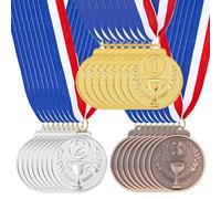 24 PCS Gold Silver Bronze Award Medals with Ribbons, Victor Medal for 1st 2nd 3rd, Medals for Awards Prepared to Sports Competitions Party Olympic Decorations and Olympic Style 2 Inches