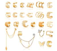 24 Pcs Golden Clip on Earrings Women, Ear Cuff no Piercing Adjustable Cartilage Earrings, Ear Cuffs No Piercing Clip on Earring for Women, Gold Ears Cuff for Daily Casual Wear