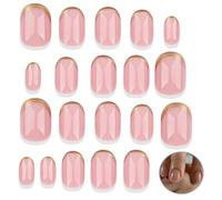 24 Pcs Golden French False Nails, Press On Nails, French Tip False Nails, Reusable Semi-Transparent Nails, Come With Glue, For Girls Nail Art