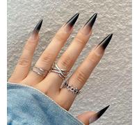 24 Pcs Gradient Stiletto French Tip Press-on Nails with Long Designs,stiletto nail tips, Shiny Black Fake Nails,stick on fingernail,party fingernail, Ultra-long Artificial Nails for Nail Art (taupe)