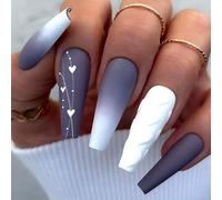 24 Pcs Gradient Stiletto French Tip Press-on Nails with Long Designs,stiletto nail tips, Shiny Black Fake Nails,stick on fingernail,party fingernail, Ultra-long Artificial Nails for Nail Art (blue2)