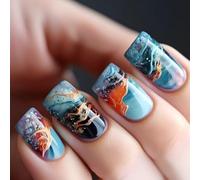 24 Pcs Gradients Artificial Nails 3D Emboss Press on Square Shape Full Covers False Reusable Stick on