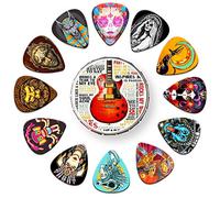 Guitar Picks 24 Pack Thin, Medium, Heavy & Extra Heavy Picks with Tin Box,Variety Pack Artistic Celluloid Guitar Pick for Bass Electric Guitar Acoustic Guitar Lovers Gift (Mix-3)