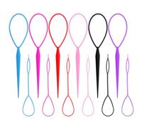 24 Pcs Hair Loop Styling Tool Set Topsy Tail Hair Tool Hairs Pull Through Tools Ponytail Pull Through Ponytail Makers French Braid Loops in Large and Small for Women Pink Blue Fuchsia Black Red Purple