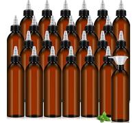 24 Pcs Hair Oil Applicator Bottles Bulk, 250 ml Scalp Oil Applicator, Plastic Hair Color Squeeze Bottle with 4 Funnels, Refillable Empty Amber Liquid Container for DIY Salon Hair Care Paint Art Glue