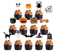 24 PCS Halloween Cupcake Toppers, 12 Designs Halloween Cake Decorations, Spiderman Pumpkin Batman Ghost Cake Topper, Halloween Birthday Cake Toppers for Theme Babyshower Kids Party Supplies