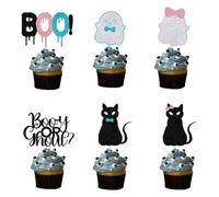 24 PCS Halloween Cupcake Toppers - Pumpkin Bat Spider Web Cupcake Decorations，Spooky Birthday Theme Party Decor for Kids and Adults (booday-2)