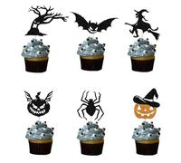 24 PCS Halloween Cupcake Toppers - Pumpkin Bat Spider Web Cupcake Decorations，Spooky Birthday Theme Party Decor for Kids and Adults (Pumpkin-1)
