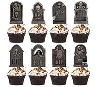 24 Pcs Halloween Tombstone Cupcake Toppers Horrible Tombstones Graveyard Cake Picks Scary Cupcake Decoration for Halloween Themed Party Supplies