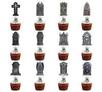 24 Pcs Halloween Tombstone Cupcake Toppers Horrible Tombstones Graveyard Cake Picks Scary Cupcake Decoration for Halloween Themed Party Supplies