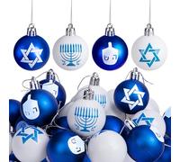 24 Pcs Hanukkah Hanging Ball Ornaments- Star of David Hanukkah Shatterproof Balls Ornament- White Blue Jewish Christmas Hanukkah's Ornament Balls for Tree Party Decorations