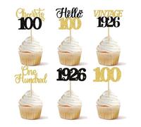 24 Pcs Happy 100th Birthday Cupcake Toppers Star 100 Hello One Hundred Vintage 1926 Cupcake Picks Cheers to 100 Years Decorations for him 100th Birthday Anniversary Party Cake Decorations Black Gold
