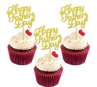 24 Pcs Happy Fathers Day Cake Topper, Gold Glitter Cupcake Picks Dad Cake Toppers Decoration for Father's Day Party Cake Decorations