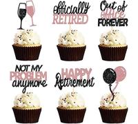 24 Pcs Happy Retirement Cupcake Toppers Officially Retired Cupcake Picks, Out Of Office Forever Retirement Theme Cake Toppers Decorations for Farewell Party Cakes (Black&Rose Gold)