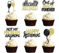 24 Pcs Happy Retirement Cupcake Toppers Officially Retired Cupcake Picks, Out Of Office Forever Retirement Theme Cake Toppers Decorations for Farewell Party Cakes (Black&Gold)