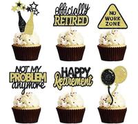 24 Pcs Happy Retirement Cupcake Toppers Officially Retired Cupcake Picks, Out Of Office Forever Retirement Theme Cake Toppers Decorations for Farewell Party Cakes (Black&Gold Ⅱ)