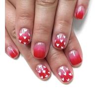 24 Pcs Heart Artificial Nails Valentines Day False Nails Gradients Stick On Nails Short Square Press On Nails