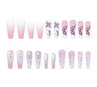 24 Pcs Heart Butterfly Press on Nails for Women, Rainbow False Tips | Abs Jelly Glue Metal Finish, DIY Manicure Art Work, Birthday Use, Chic Decorative Effect