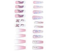 24 Pcs Heart Butterfly Press on Nails for Women with Abs Jelly Glue | Daily Life and Wedding Use, DIY Nails, Easy to Use, Decorative Effect, Metal Accents