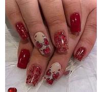 24 Pcs Heart Full Covers False Nails Glittering Acrylic Festival Stick On Valentines Day Press On