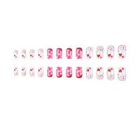 24 Pcs Heart Polker Dots Full Covers False Nails Acrylic Nails Valentines Day Press On Nails Short Square Stick On Nails