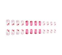 24 Pcs Heart Polker Dots Stick On Nails Valentines Day False Nails Lovely Press On Nails Short Square Artificial Nails