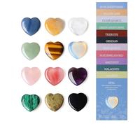 24 Pcs Heart Shaped Crystals Set， SiumPklay Natural Polished Gemstones for Meditation, Reiki, Yoga - Spiritual Gifts for Women with Gift Box - Includes 12 Healing Stones & 12 Info Cards