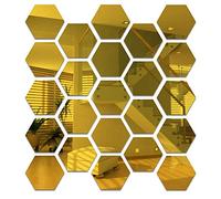 24 PCS Hexagon Acrylic Gold Wall Mirror Sticker, Wall Decor, Self Adhesive Mirror Tiles Aesthetic for Bedroom, Living Room (2.5"/Gold)