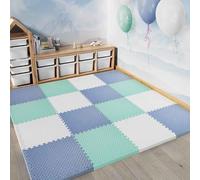 24 PCS High-Resilience Foam Floor Matting, 30x30cm 1cm Thick Comfortable Interlocking EVA Tiles, Anti-Slip Play Flooring for Indoor Home Use(Blue Grey/Bean Green/White)