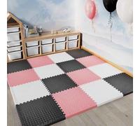 24 PCS High-Resilience Foam Floor Matting, 30x30cm 1cm Thick Comfortable Interlocking EVA Tiles, Anti-Slip Play Flooring for Indoor Home Use(Black/Light Pink/White)