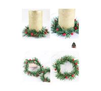 24 PCS Holly Berry Candle Ring Small Artificial Red Berries Pine Needles Wreath for Christmas Garland Ornaments Decor